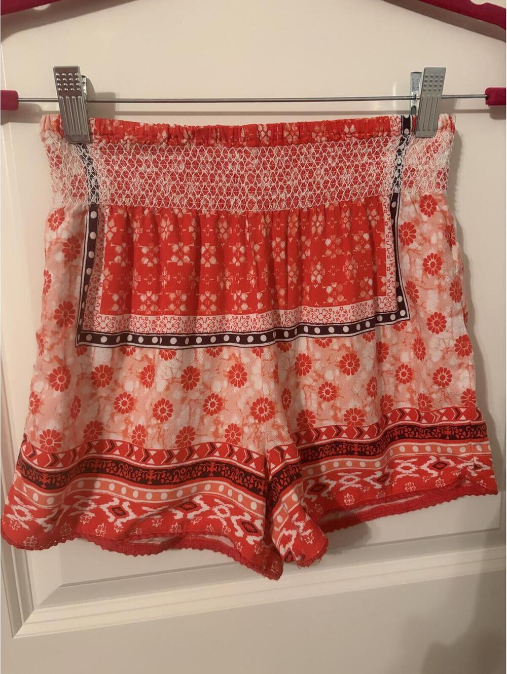 Sweet Wanderer Red Floral Boho Print Elastic Waist Shorts